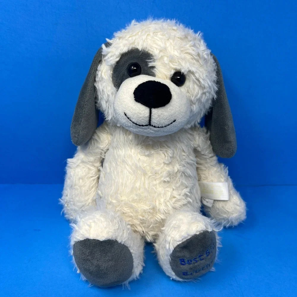 Linzy Toys Dog Plush 13 inch White Grey Best Big Brother Puppy Stuffed Animal
